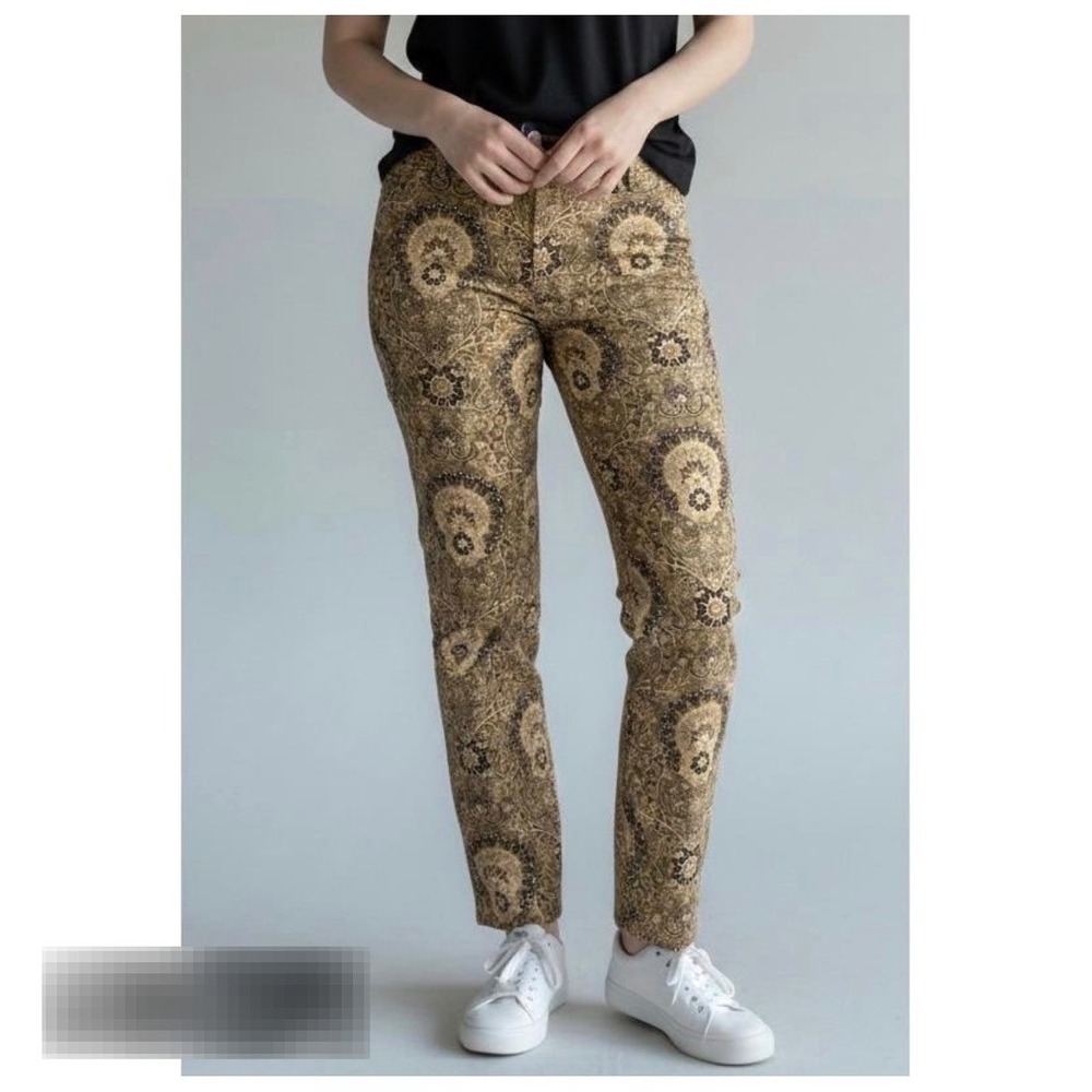 First Issue Liz Claiborne Brown Paisley Medallion Straight Leg Pants Size 16